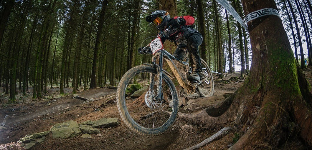 Lindsay in action in the Welsh Gravity Enduro series in Bike Park Wales near Merthyr.